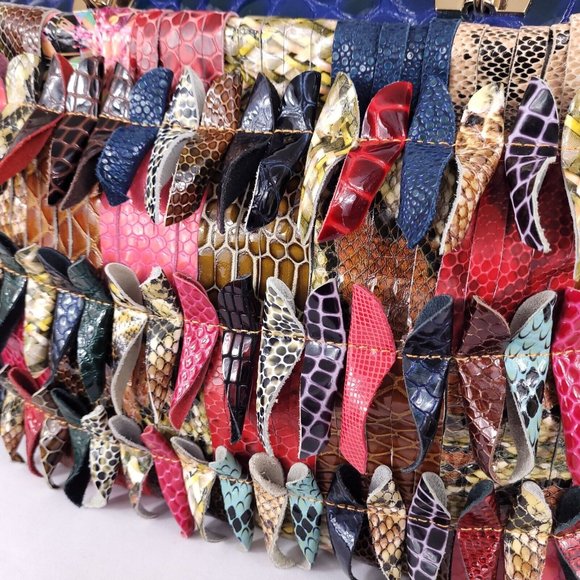 Multi-Colored Faux Leather Snakeskin Pattern Handbag Shoulder Boho Bag Purse - Picture 10 of 16